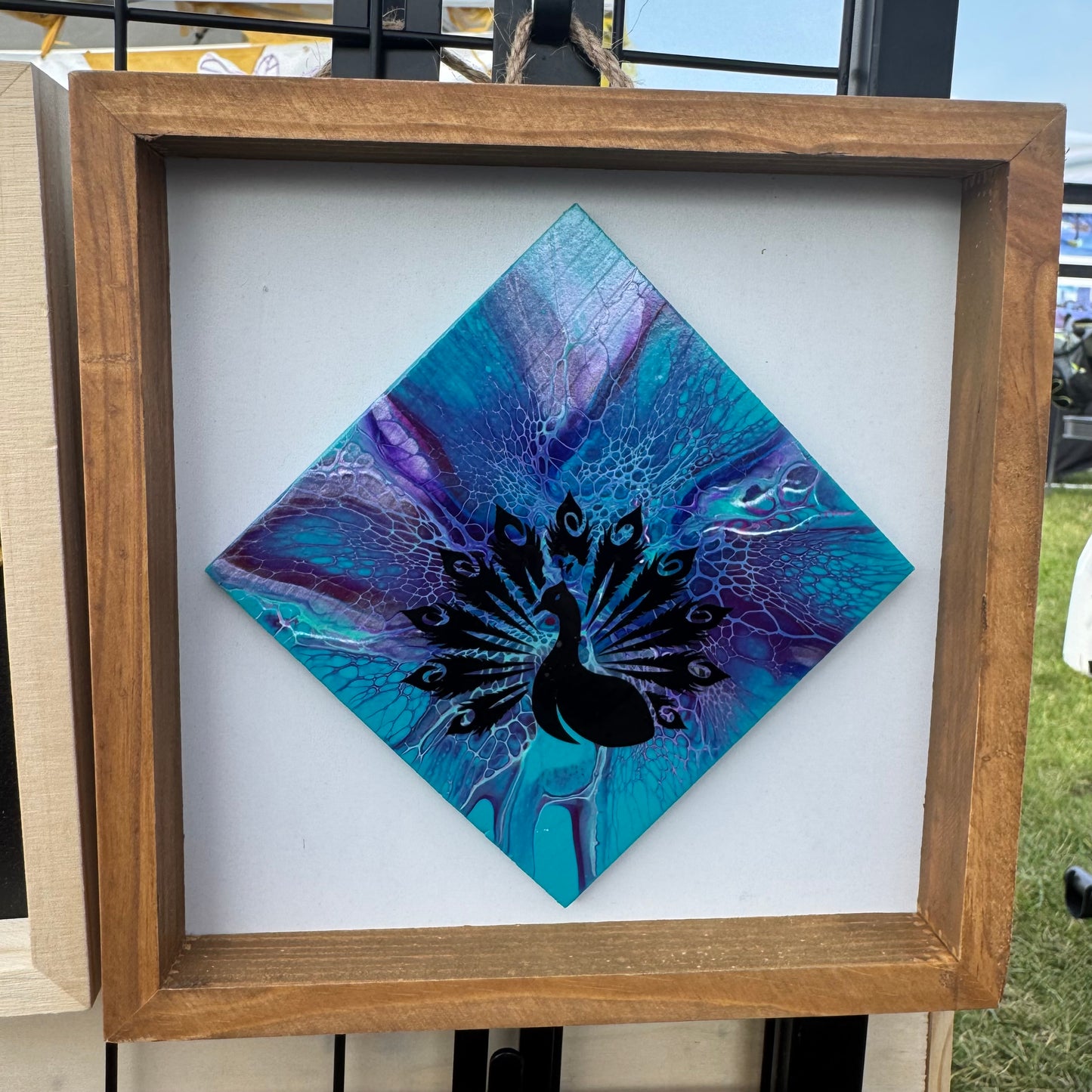 8" Diamond Framed Art - Plume (Peacock)