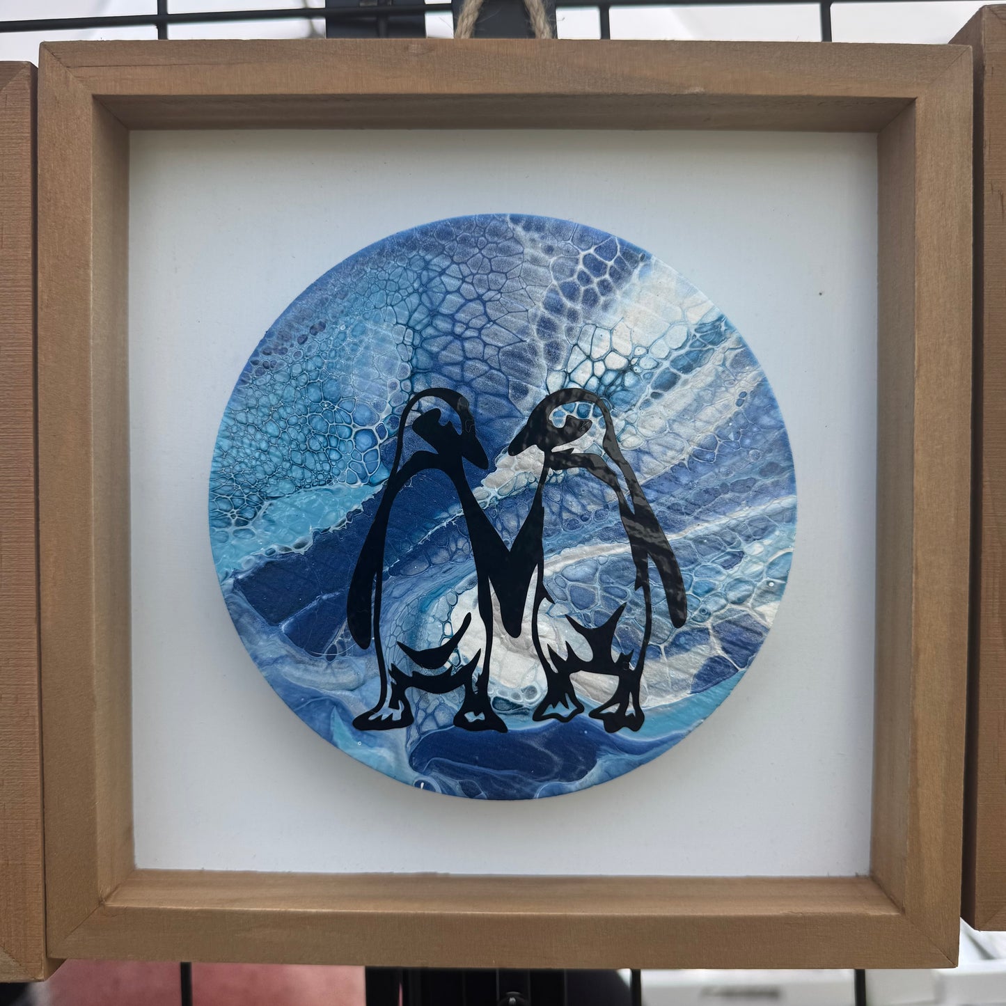 8" Round Framed Art - Mine Forever (Penguins)