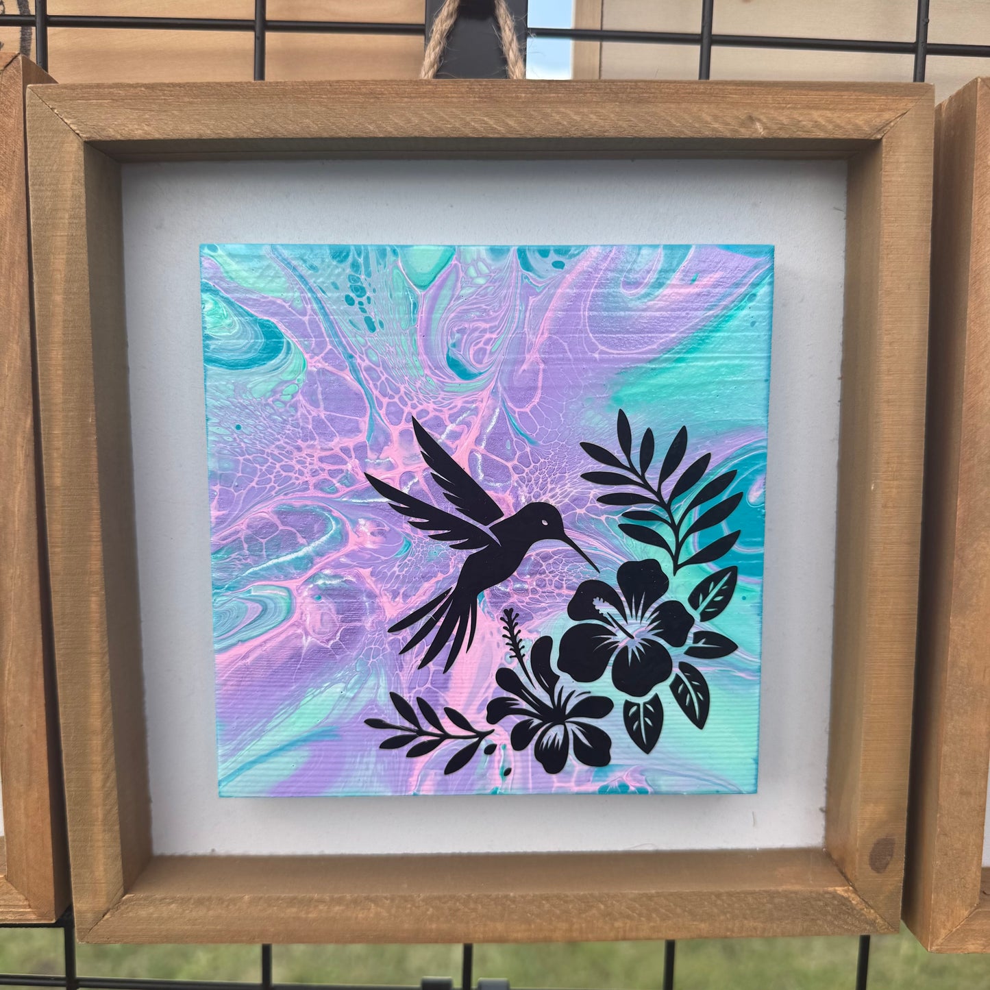 8" Square Framed Art - Cotton Candy Dreams (Hummingbird)