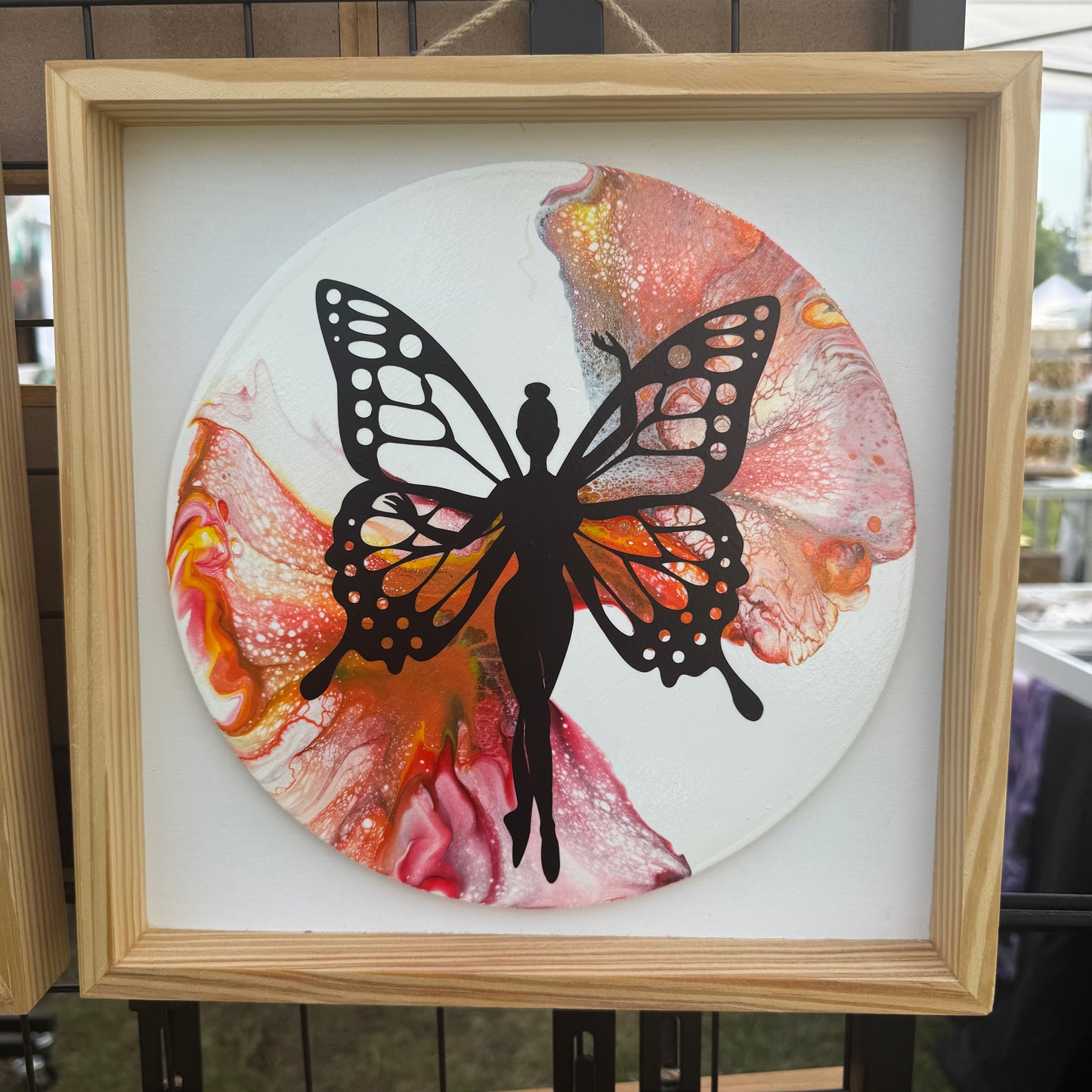 10" Round Orange Twist Framed Art (Butterfly Lady)