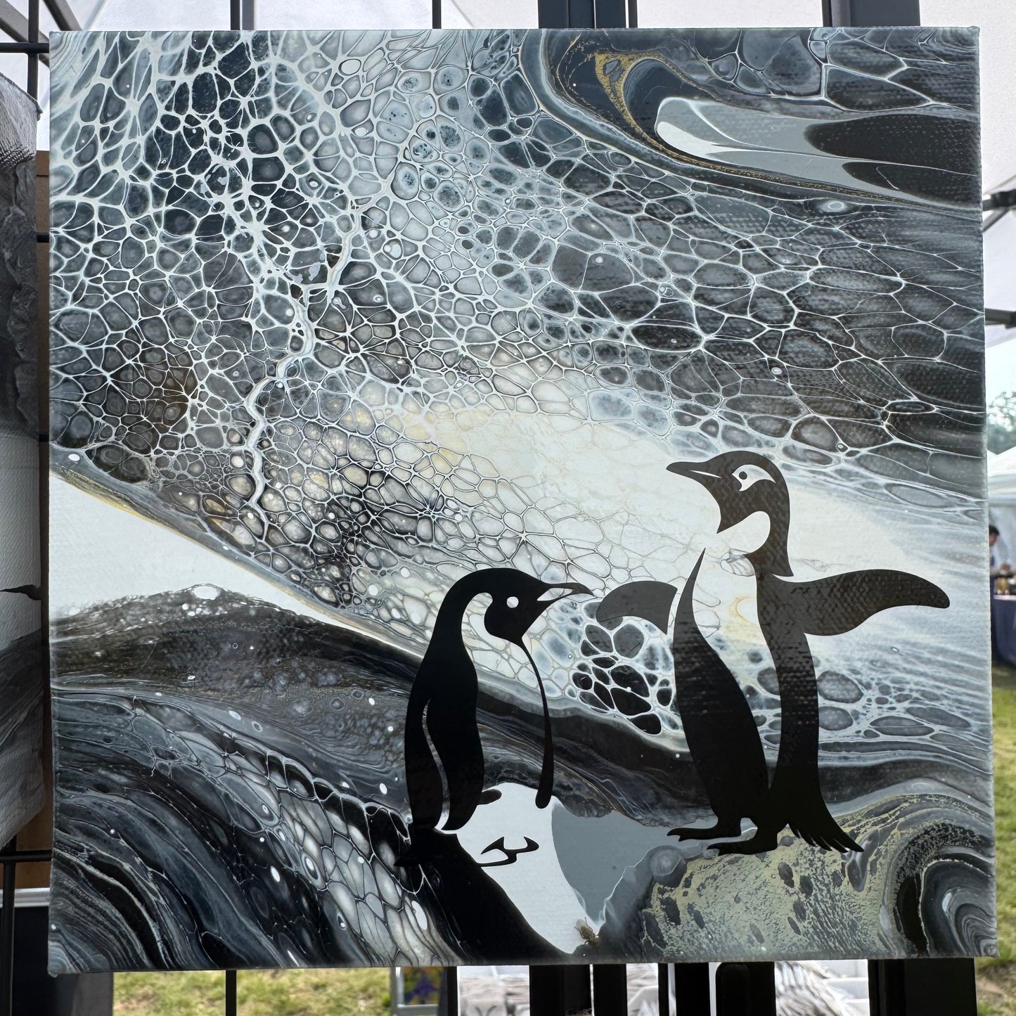8" x 8" Pebbled Path I Canvas Art (Penguins)
