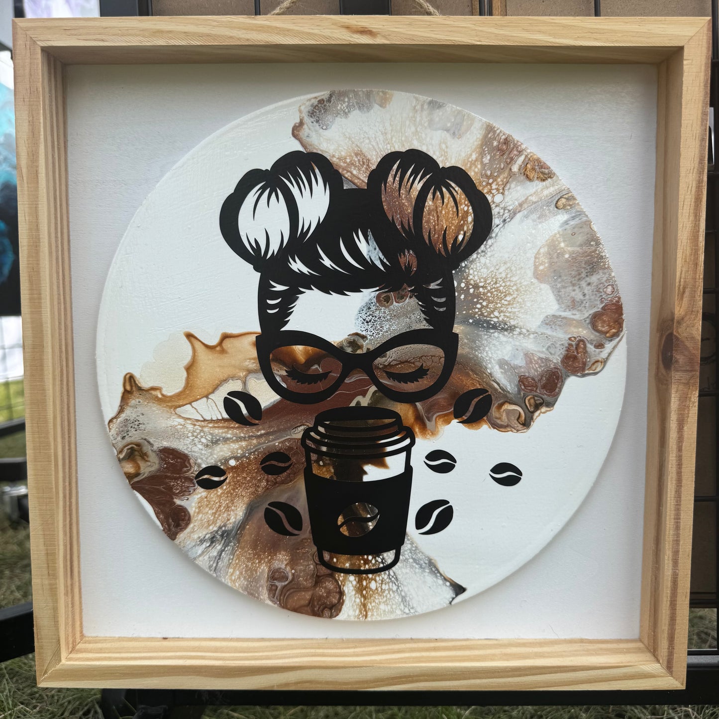 10" Round Cafe Twist Framed Art (Coffee Lady)