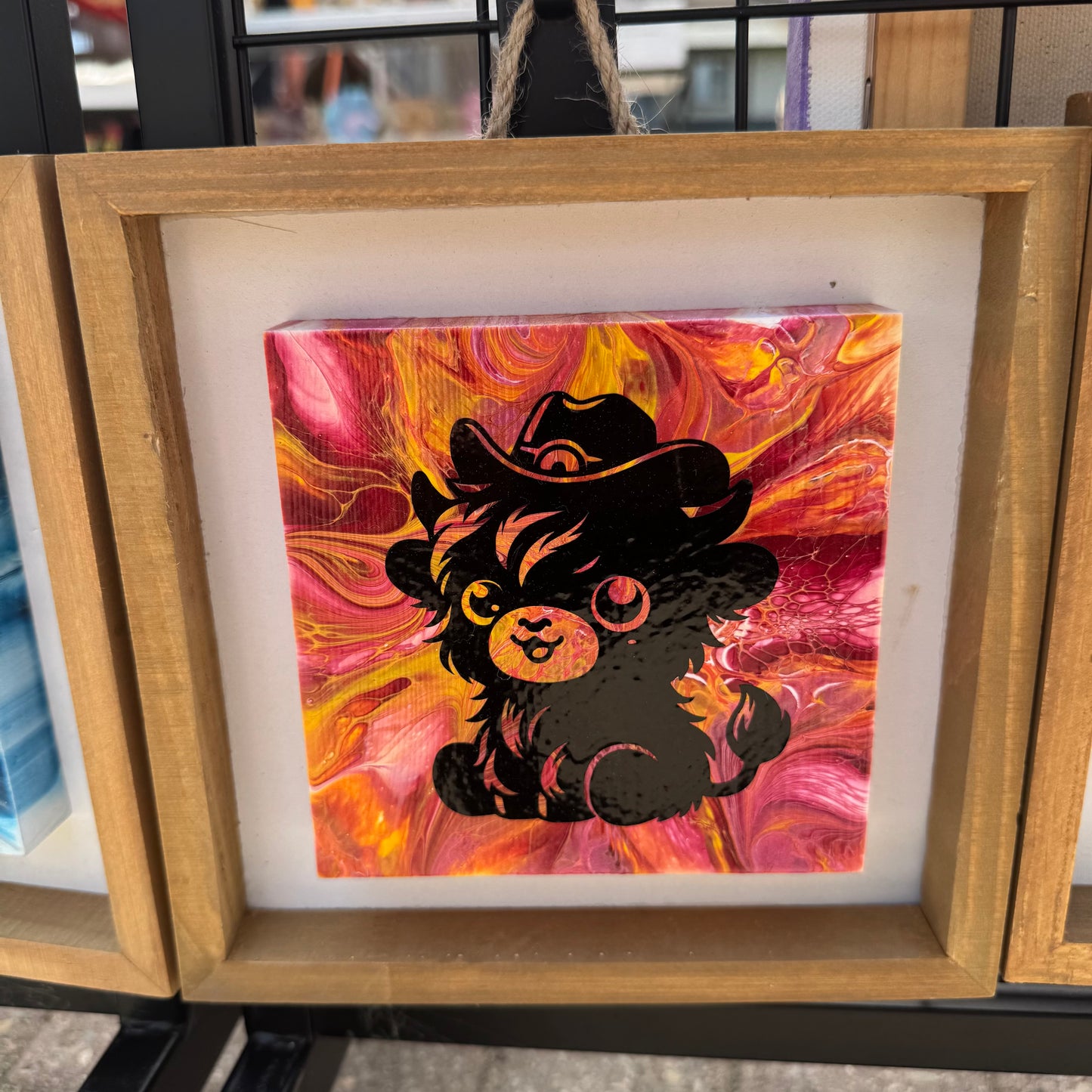 8" Square Framed Art - Sunset Rodeo (Highland Cow)