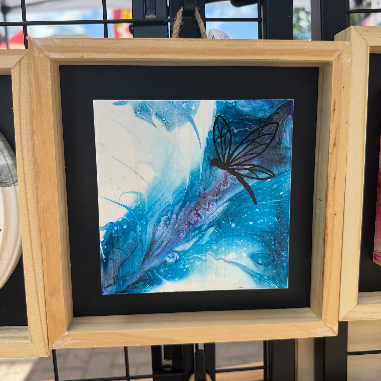 8" Square Framed Art - Dragonfly Sapphire Flare
