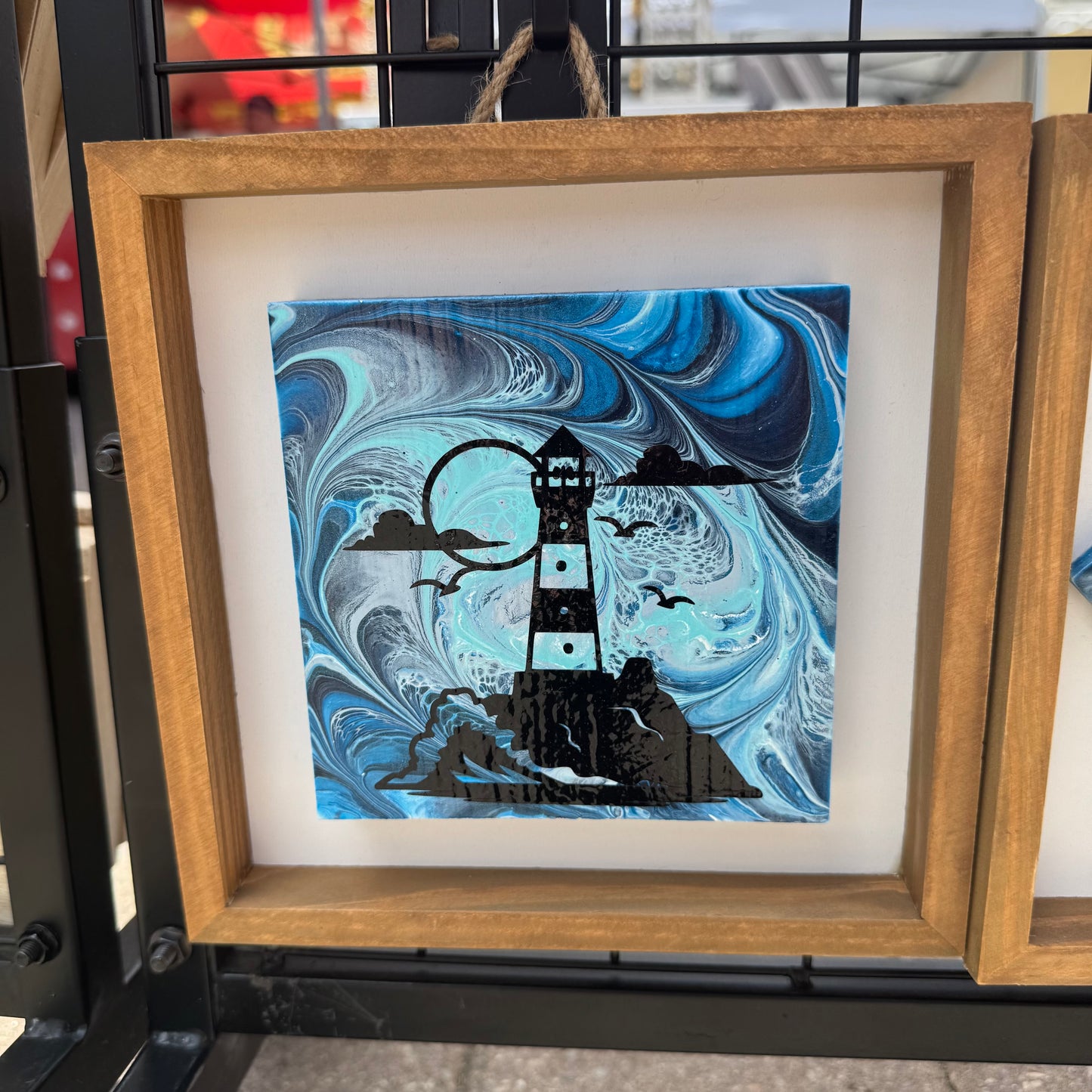 8" Square Framed Art - By the Sea (Lighthouse)