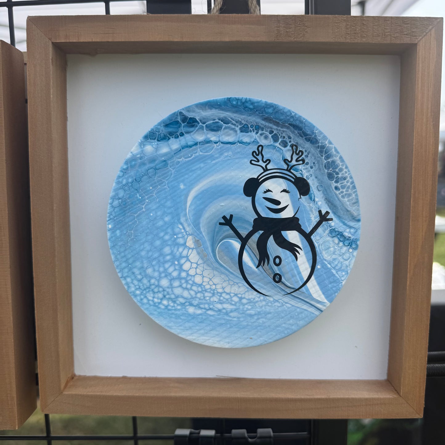 8" Round Framed Art - Snow Day (Snow lady)