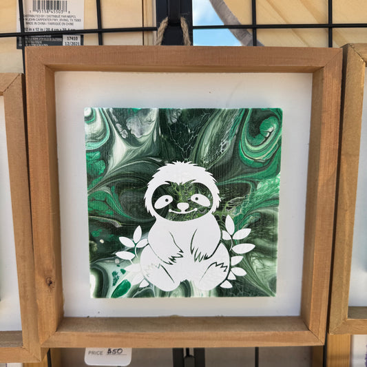 8" Square Framed Art - Emerald Forest (Sloth)