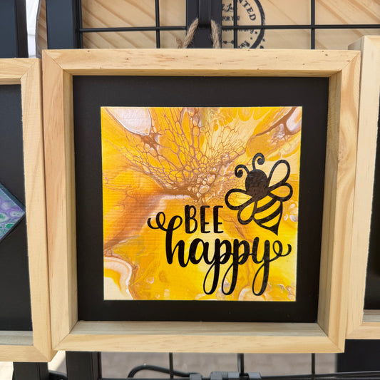 8" Square Framed Art - Bee Happy
