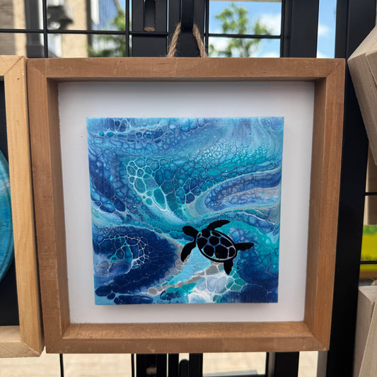8" Square Framed Art - Ocean Waves (Turtle)