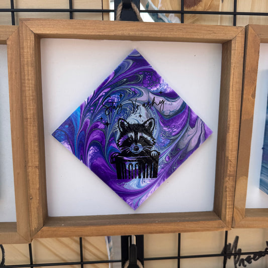 8" Diamond Framed Art -  Stay Trashy (Racoon)