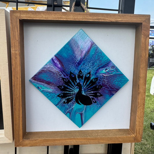 8" Diamond Framed Art - Plume (Peacock)