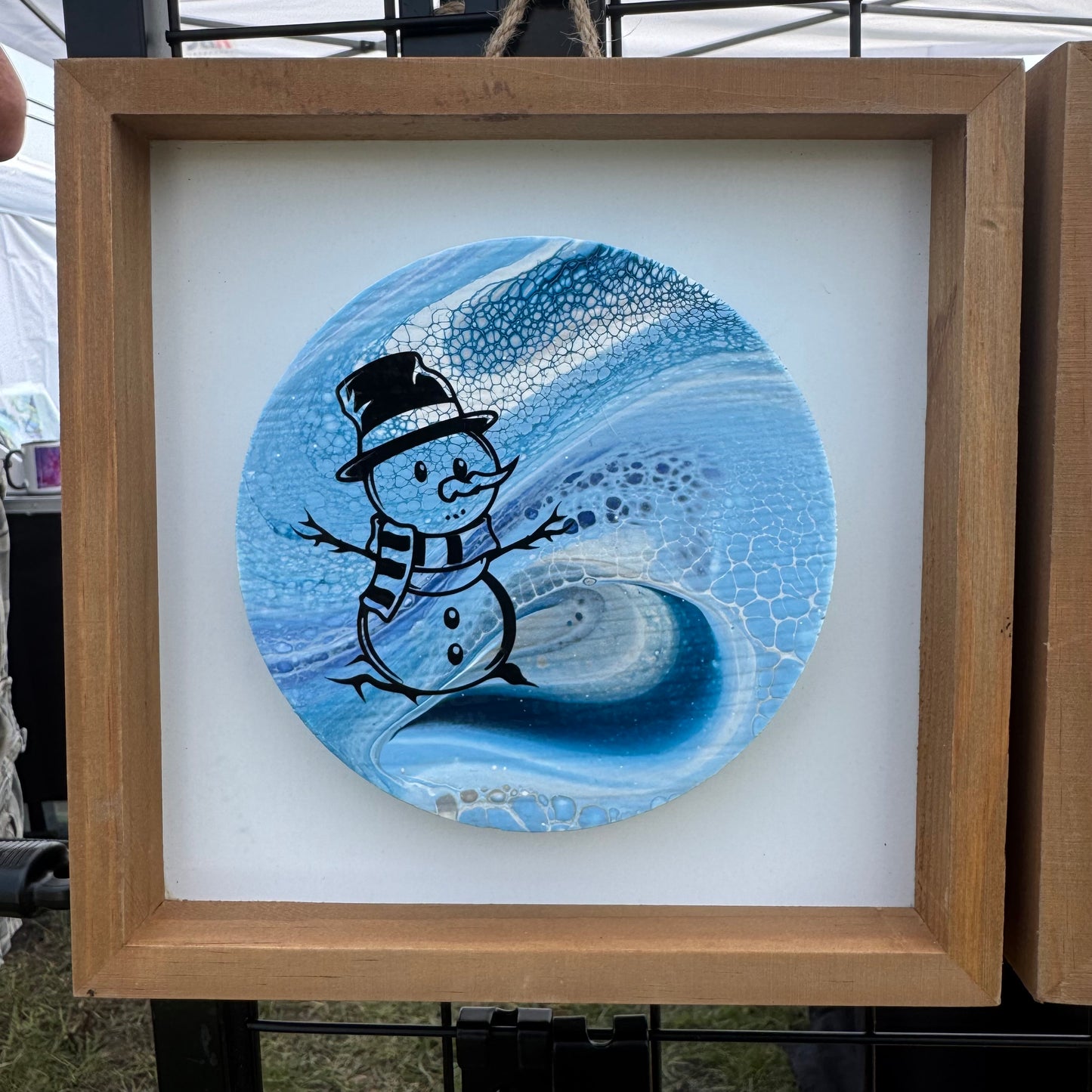 8" Round Framed Art - Snow Day (Snow man)