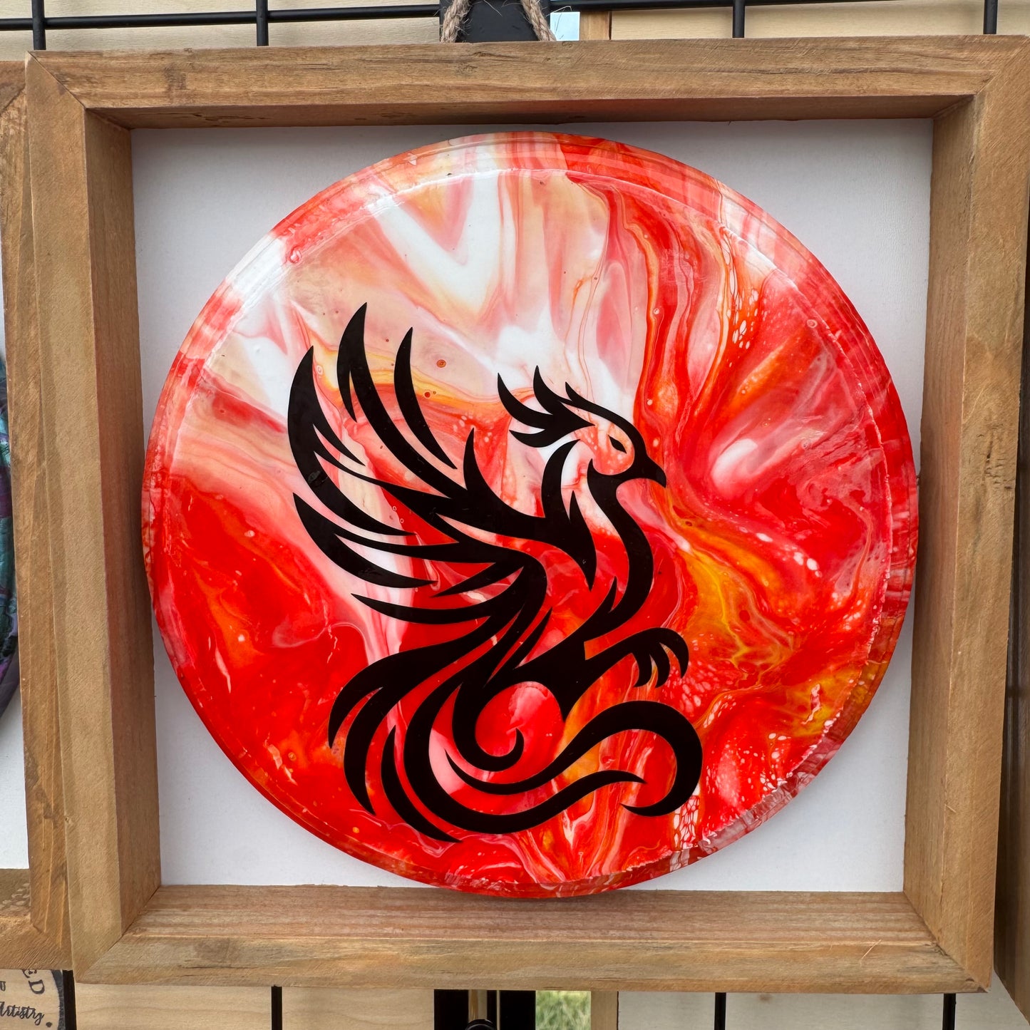 8" Round Framed Art - Out of the Fire (Phoenix)