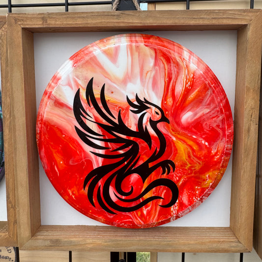 8" Round Framed Art - Out of the Fire (Phoenix)