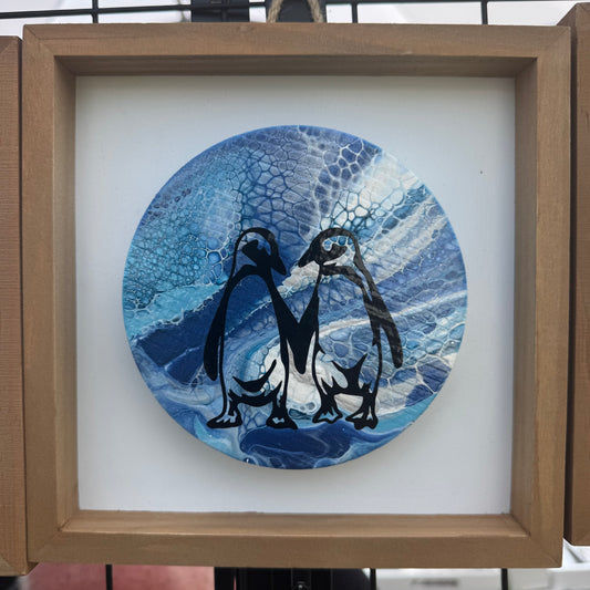 8" Round Framed Art - Mine Forever (Penguins)