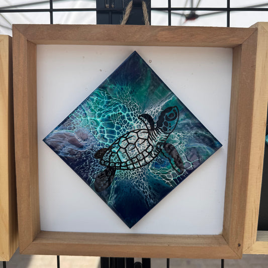 8" Diamond Framed Art -  Of the Sea (Turtle)