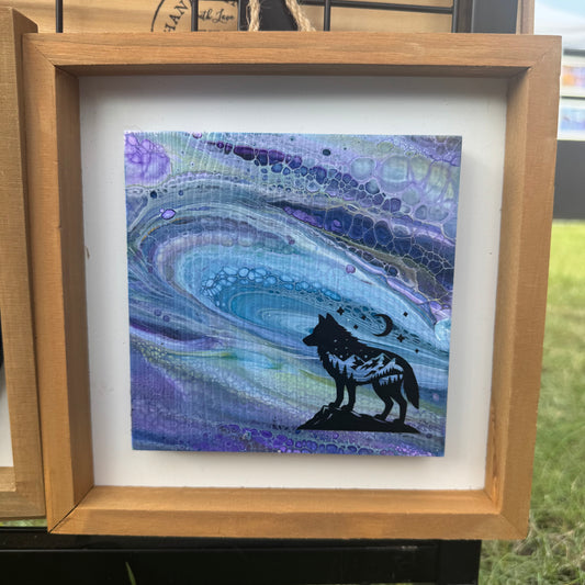 8" Square Framed Art - Guardian of the Northern Lights (Wolf)