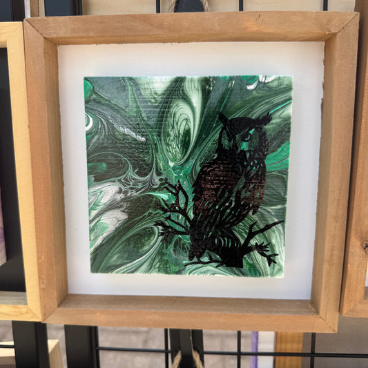 8" Square Framed Art - Emerald Forest (Owl)