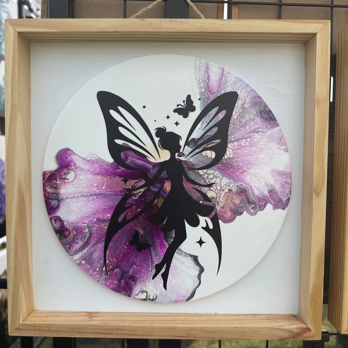 10" Round Magenta Twist Framed Art (Butterfly Lady)