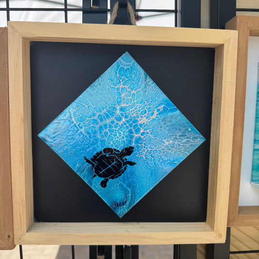 8" Diamond Framed Art -  By the Sea (Turtle)