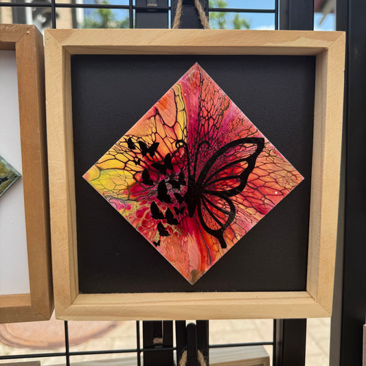 8" Diamond Framed Art - Sunrise (Butterfies)