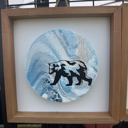 8" Round Framed Art - Out of the Arctic (Polar Bear)