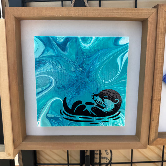 8" Square Framed Art - Float By (Otter)