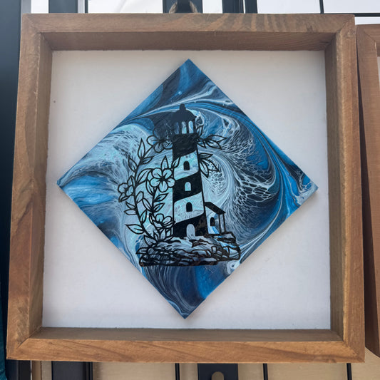 8" Diamond Framed Art -  Seaside (Lighthouse)