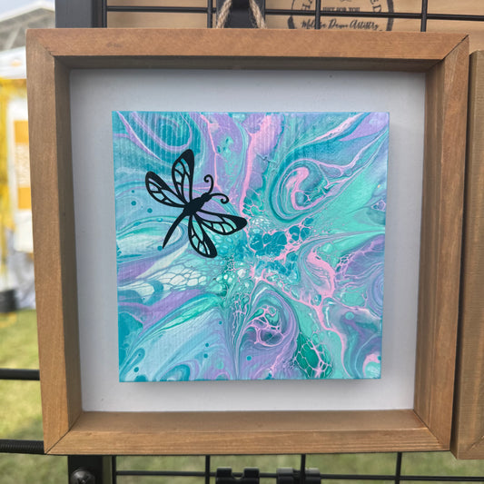 8" Square Framed Art - Cotton Candy Dreams (Dragonfly)