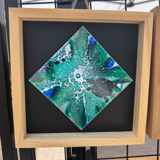 8" Diamond Framed Art -  In the Sea (Turtle)