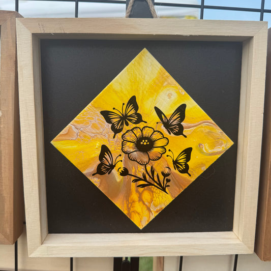 8" Diamond Framed Art - Golden Skies (Butterflies)