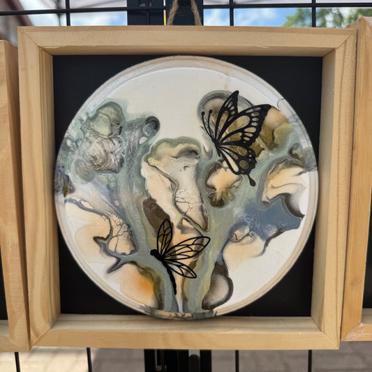 8" Round Framed Art - Deep Valley (Dragonfly & Butterfly)