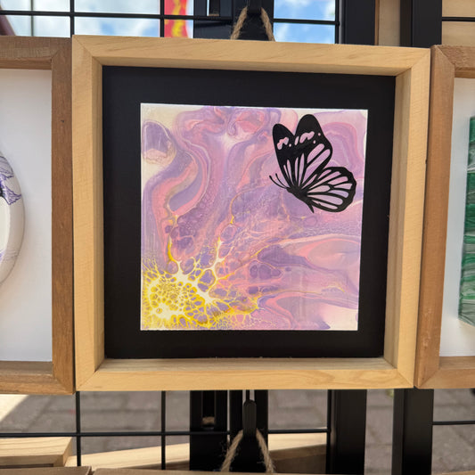 8" Square Framed Art - Pastel Fleur (Butterfly)
