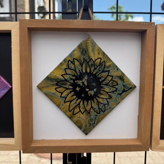 8" Diamond Framed Art - Golden Fields (Sunflower/Butterfies)