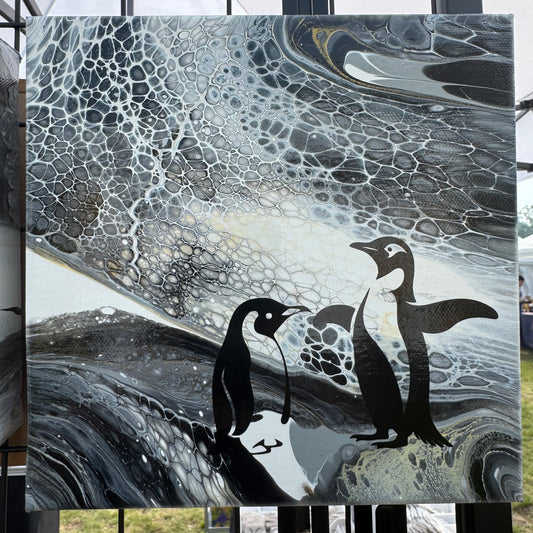 8" x 8" Pebbled Path I Canvas Art (Penguins)