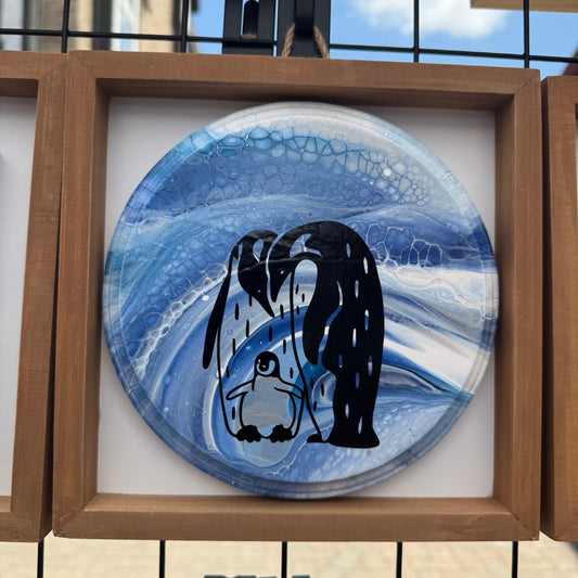 8" Round Framed Art - Deep Arctic (Penguins)