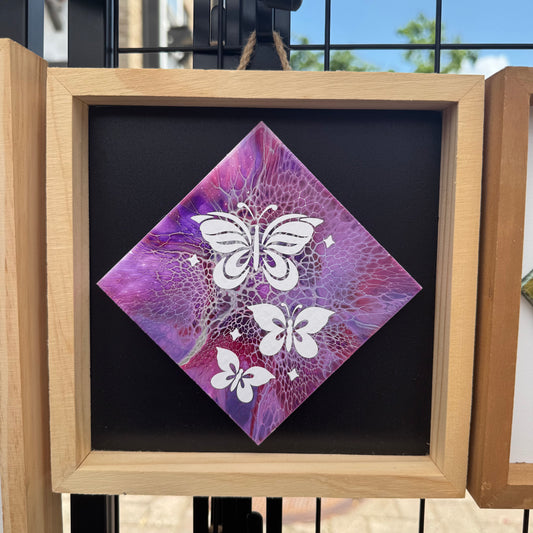 8" Diamond Framed Art - Starburst (Butterflies)