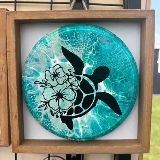 8" Round Framed Art - Aloha (Turtle)