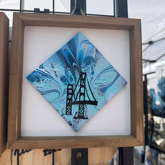 8" Diamond Framed Art -  Lakeside (Mackinaw Bridge)