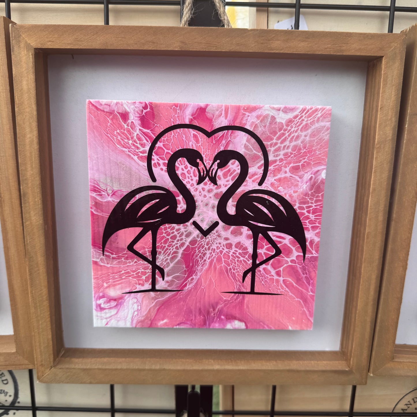 8" Square Framed Art - Pinky (Flamingos)