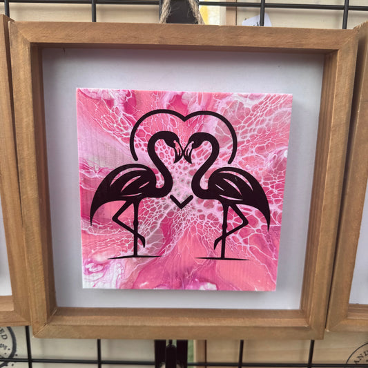 8" Square Framed Art - Pinky (Flamingos)