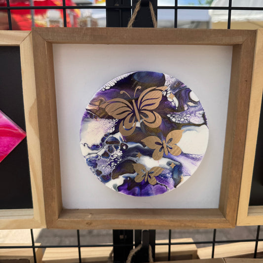 8" Round Framed Art - Amethyst  Skies (Butterflies)