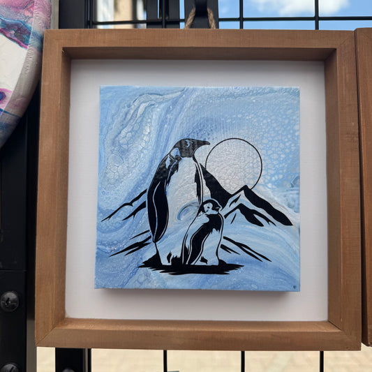 8" Square Framed Art - Arctic Ridge (Penguins)