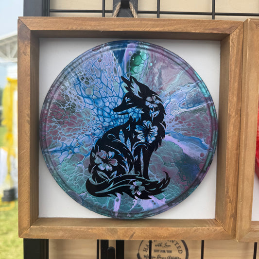 8" Round Framed Art - Midnight Fantasy (Fox)