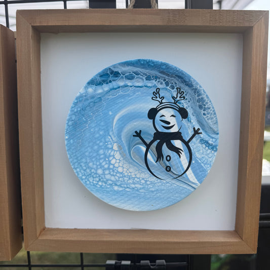 8" Round Framed Art - Snow Day (Snow lady)