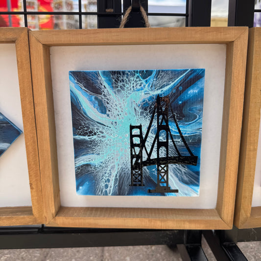 8" Square Framed Art - By the Lake (Mackinaw Bridge)