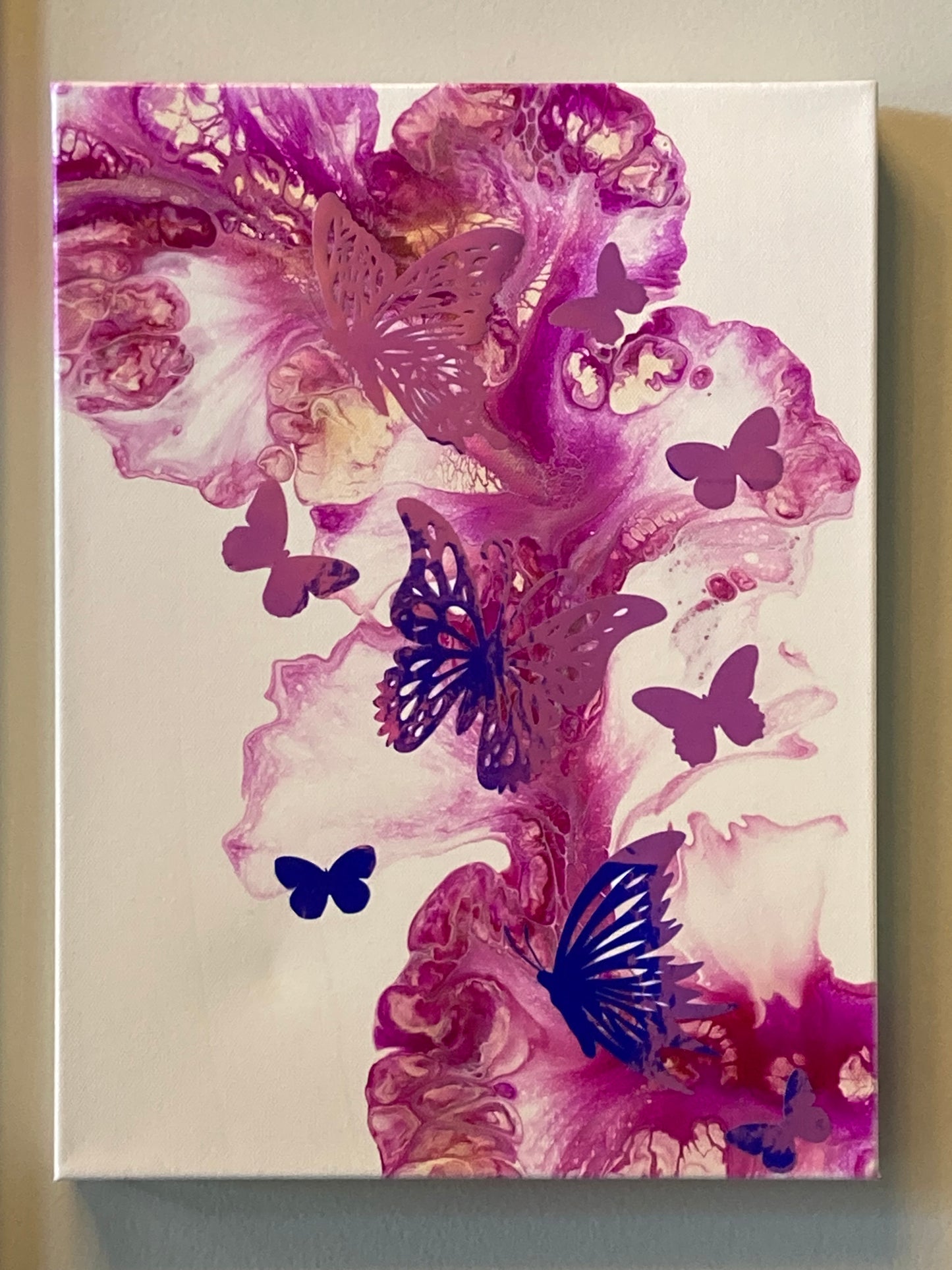 12" x 16" Pink Vines Butterfly Canvas Art