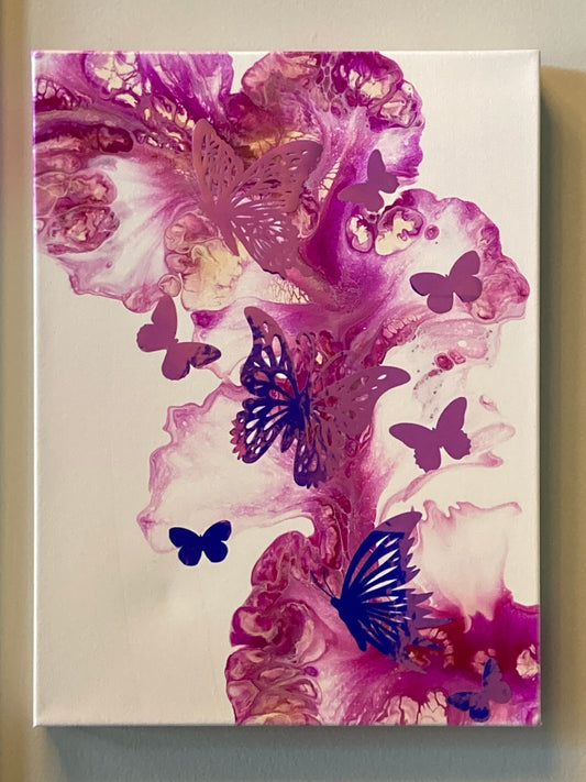 12" x 16" Pink Vines Butterfly Canvas Art