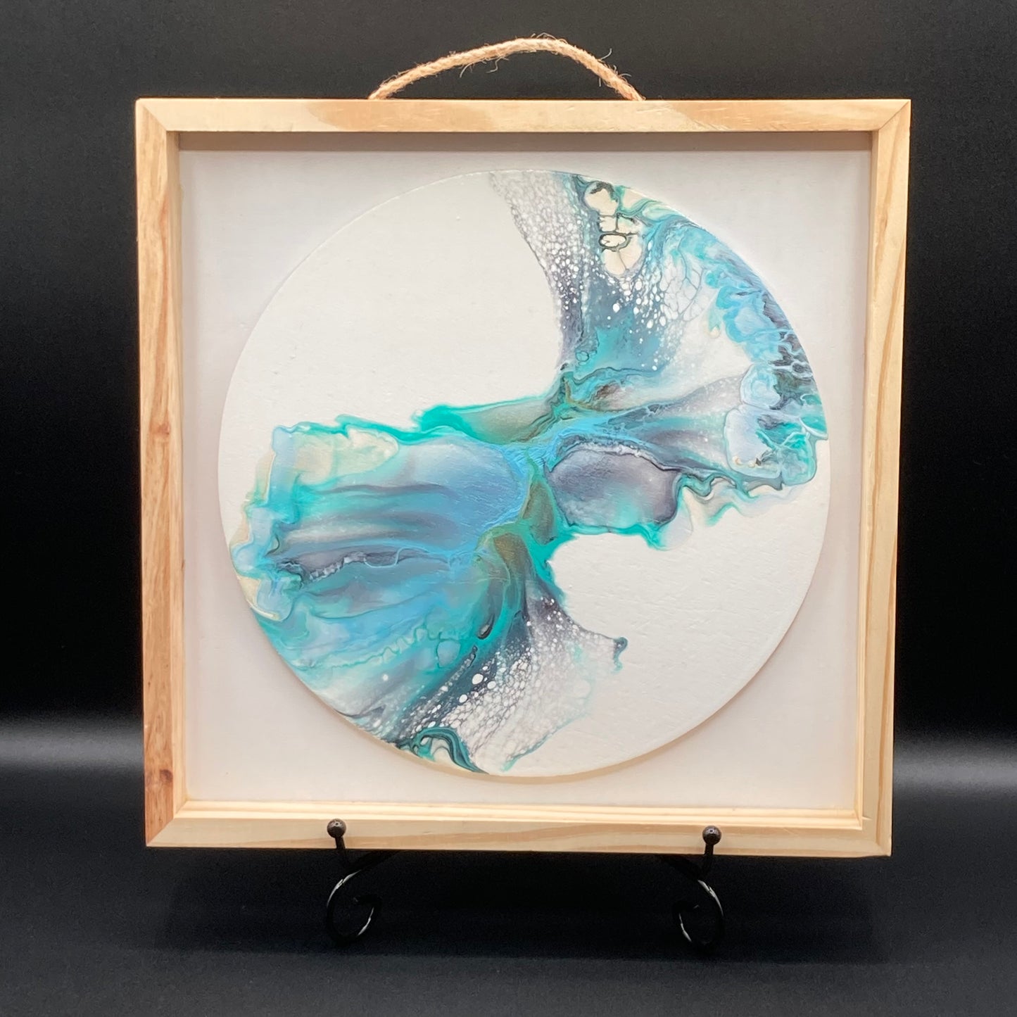 10" Round Aqua Twist Framed Art