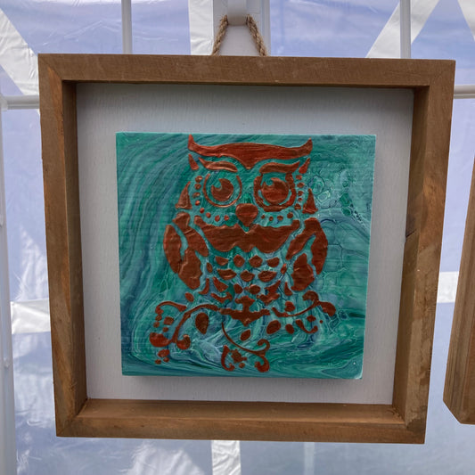 8" Square Framed Art - Owl